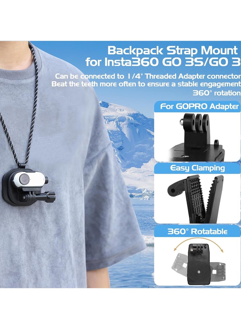 Camera Mount for Insta360 Go 3S/Go 3, Camera Protector Bracket Holder with 1/4’ Threaded Adapter + Backpack Shoulder Strap Clip for Insta360 GO 3 Sports Camera Accessory - Image 5