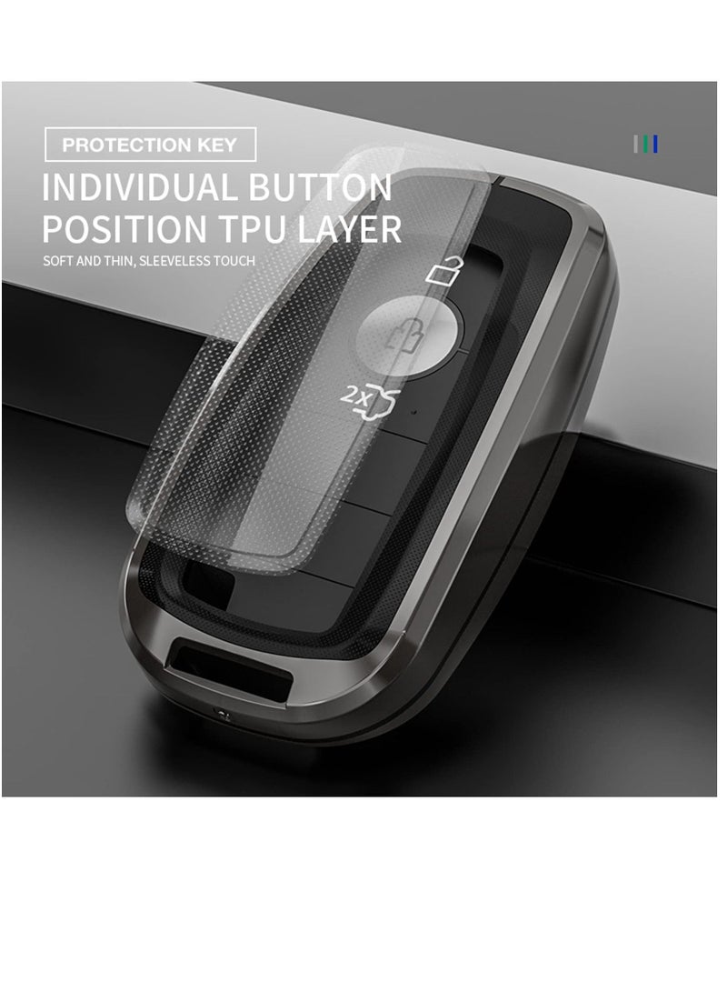 For Ford Key Fob Cover With Leather Keychain, Metal Shell Soft TPU Full Protection Key Case For Ford 2017-2023 Explorer Fusion Mustang Escape F150 F250 F350 F450 F550 Edge 3 4 5 Buttons Smart Remote - Image 5