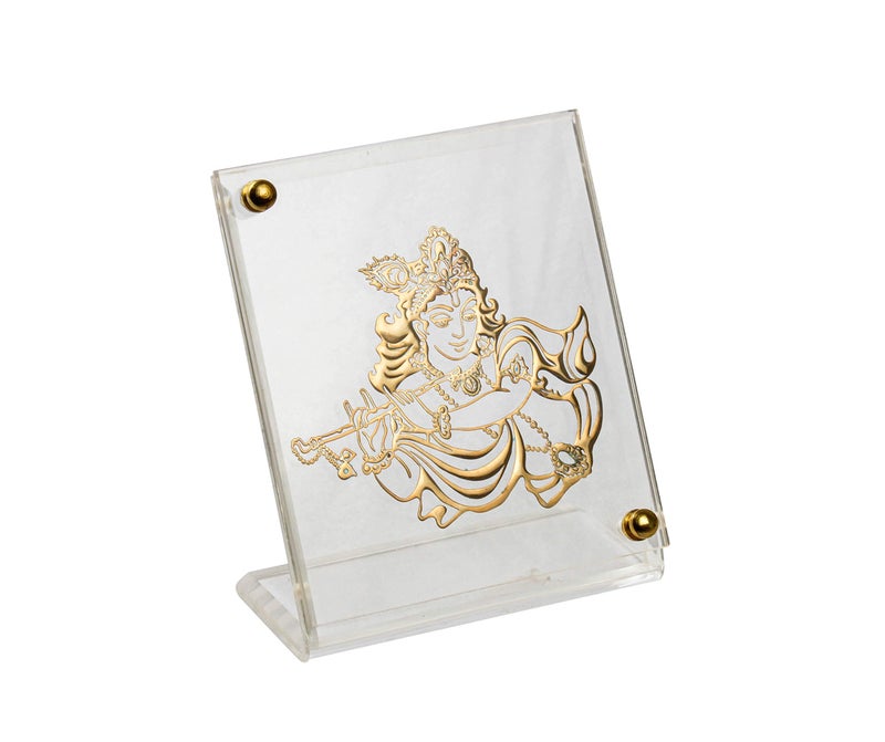 shree kreations Krishna Car Dashboard Idol Table Top Frame | Gold Plated Acrylic Car Dashboard Table Top Photo Frame | Religious Car Interior Accessories for Decoration | Spiritual Decor - Image 2