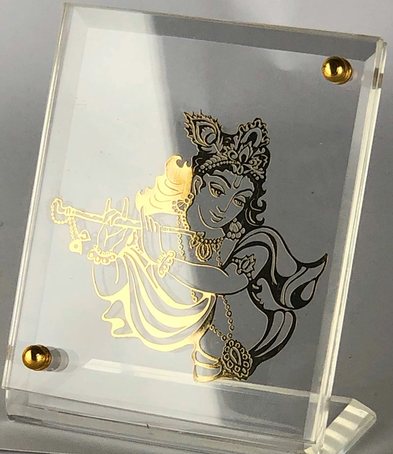 shree kreations Krishna Car Dashboard Idol Table Top Frame | Gold Plated Acrylic Car Dashboard Table Top Photo Frame | Religious Car Interior Accessories for Decoration | Spiritual Decor - Image 3