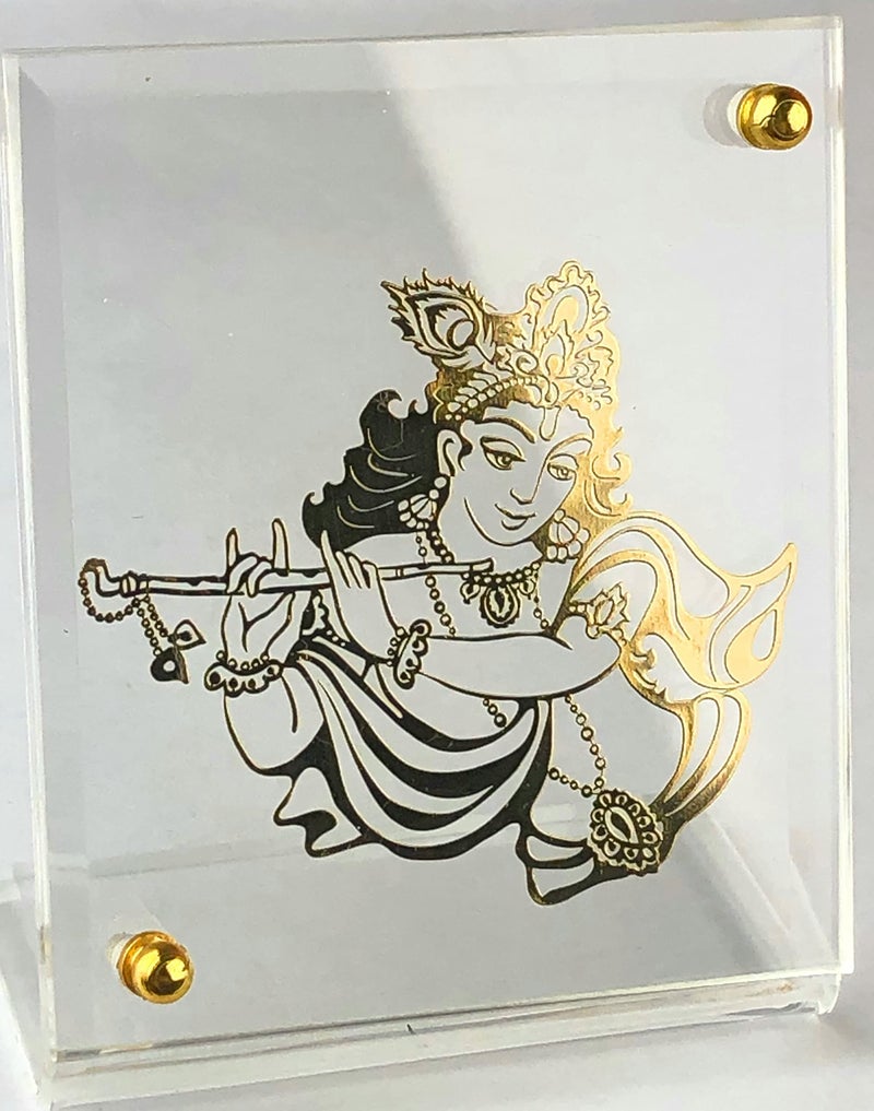 shree kreations Krishna Car Dashboard Idol Table Top Frame | Gold Plated Acrylic Car Dashboard Table Top Photo Frame | Religious Car Interior Accessories for Decoration | Spiritual Decor - Image 1