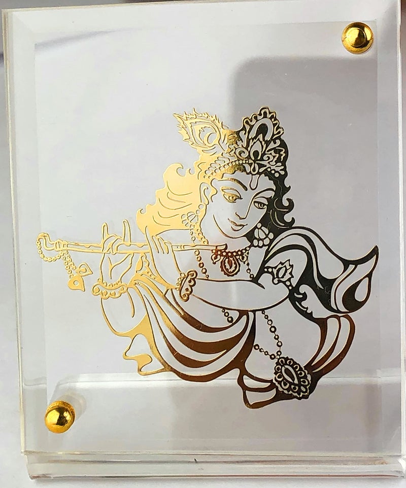 shree kreations Krishna Car Dashboard Idol Table Top Frame | Gold Plated Acrylic Car Dashboard Table Top Photo Frame | Religious Car Interior Accessories for Decoration | Spiritual Decor - Image 4