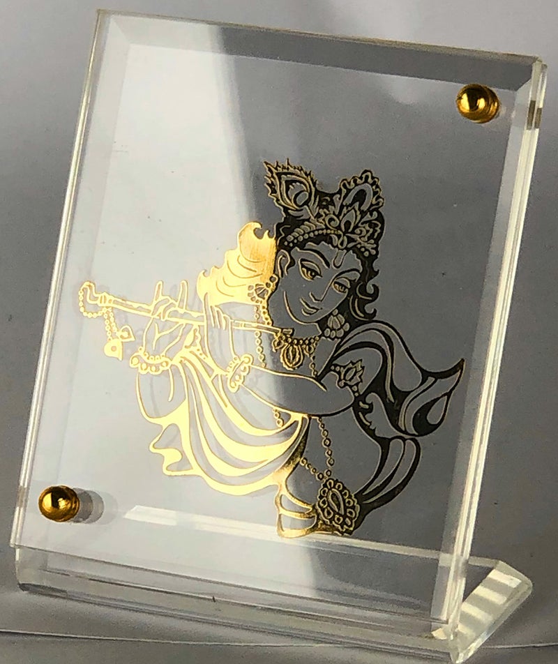 shree kreations Krishna Car Dashboard Idol Table Top Frame | Gold Plated Acrylic Car Dashboard Table Top Photo Frame | Religious Car Interior Accessories for Decoration | Spiritual Decor - Image 5