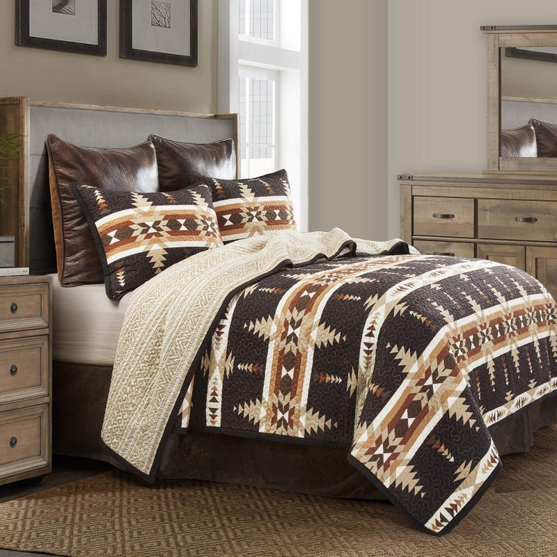 Paseo Road Paseo Road Yosemite Western Bedding 3 Piece Quilt Set with Pillow Shams Full Queen Aztec Bedding Set Tribal Southwestern Bedding Geometric Pattern Cotton Reversible Bed Set 