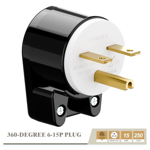 acbroad USA 3-Prong Male AC Plug, Right Angle ETL Nema 6-15P 3 Pole DIY Rewirable, 15A 250V USA 3Pin AC Connector, 12 Direction Rotatable Plug - Image 2