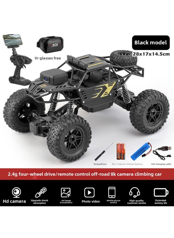 Alloy Remote Control Car High-speed Four-wheel Drive Racing Car Drift Climbing Big Foot Off-road Vehicle Boy Electric Children's Toy Car-Color:Vr Alloy Black 8k High-definition Camera/mobile Phone Dual Control/5g-Scale:Four Batteries, 180 Minutes Of Battery Life + Remote Control Battery + Charging Cable - Image 1