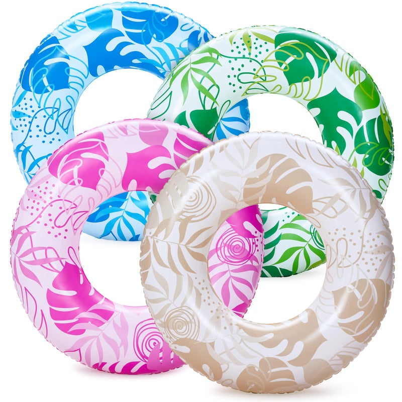 SLOOSH 4 Pack Pool Floats, Pool Tube for Kids Swim Rings Inflatable Tubes, Tropical Leaves Floatie Ring Water Toys for Swimming, Summer Beach Party - Image 1