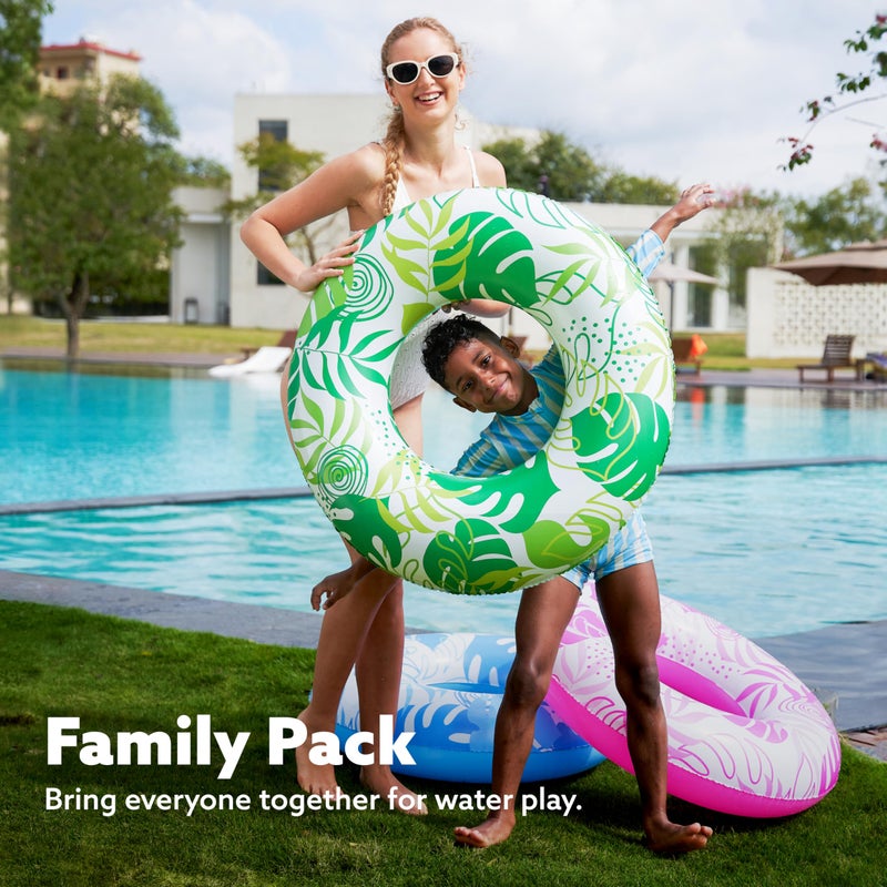 SLOOSH 4 Pack Pool Floats, Pool Tube for Kids Swim Rings Inflatable Tubes, Tropical Leaves Floatie Ring Water Toys for Swimming, Summer Beach Party - Image 2