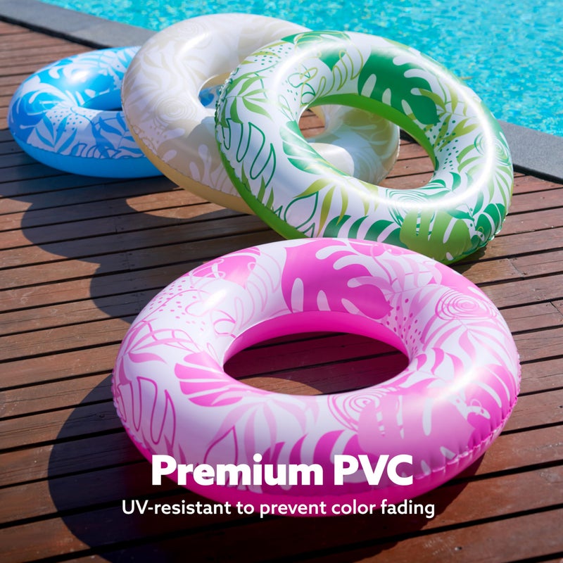 SLOOSH 4 Pack Pool Floats, Pool Tube for Kids Swim Rings Inflatable Tubes, Tropical Leaves Floatie Ring Water Toys for Swimming, Summer Beach Party - Image 4