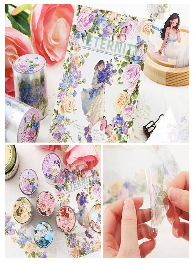 DAPUTOU 6 Rolls PET Washi Tape 50mm Wide Flowers Transparent Ephemera Light Decorative Aesthetic Floral Stickers Set for Junk Journaling, Scrapbook Supplies, Crafting, DIY Projects - Image 4