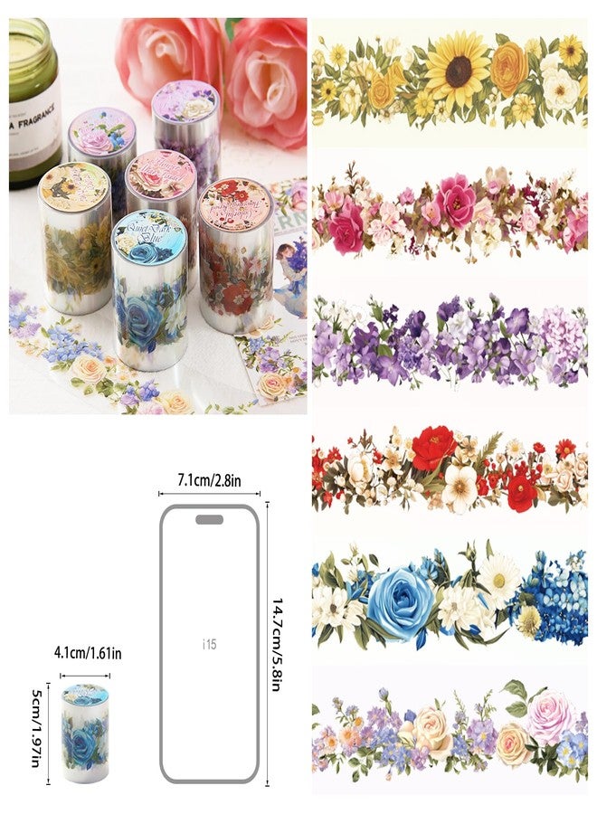 DAPUTOU 6 Rolls PET Washi Tape 50mm Wide Flowers Transparent Ephemera Light Decorative Aesthetic Floral Stickers Set for Junk Journaling, Scrapbook Supplies, Crafting, DIY Projects - Image 5