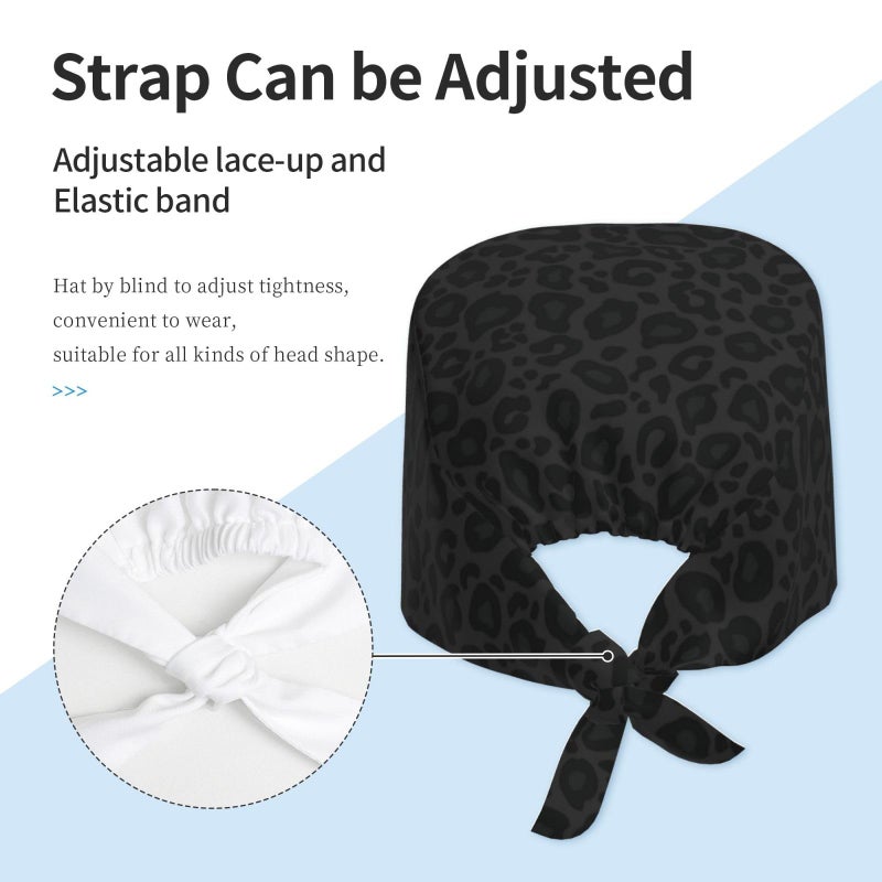 KIKICHUA Black Leopard Cheetah Print Animal Skin Print Working Cap Scrub Cap with Sweatband Adjustable Unisex Women Tie Back Hat Nurse Surgical Caps - Image 4