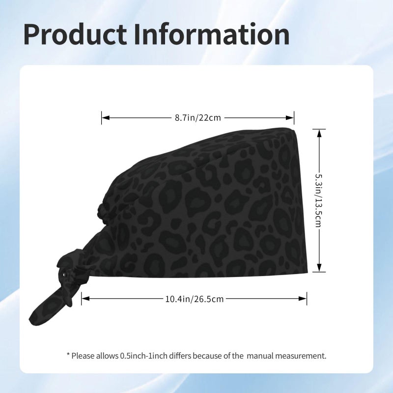 KIKICHUA Black Leopard Cheetah Print Animal Skin Print Working Cap Scrub Cap with Sweatband Adjustable Unisex Women Tie Back Hat Nurse Surgical Caps - Image 5