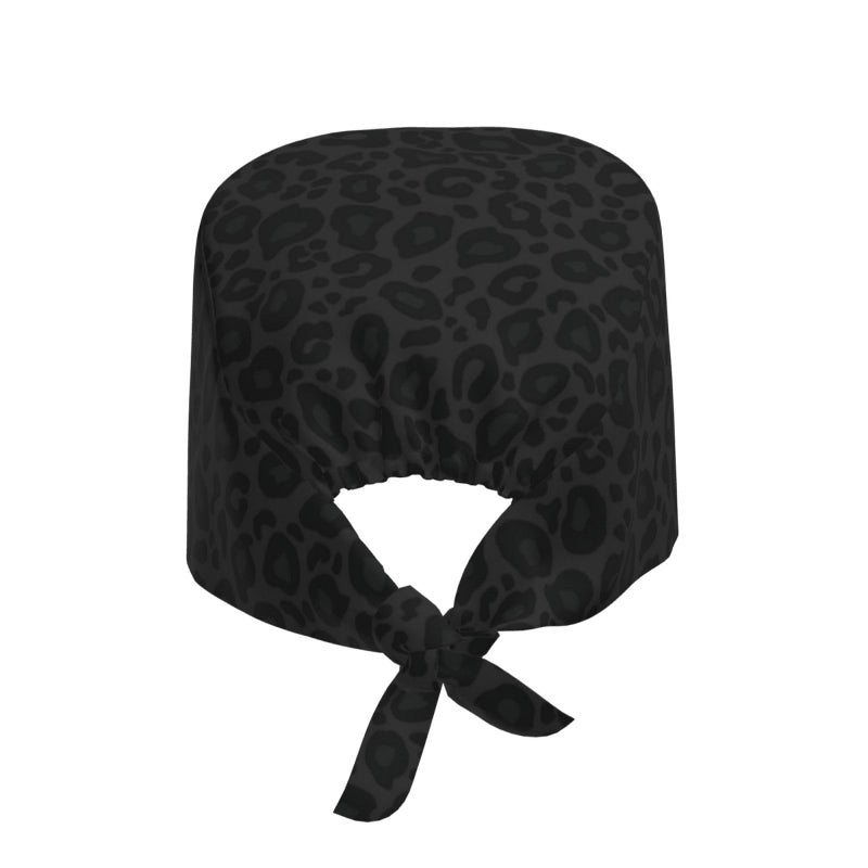 KIKICHUA Black Leopard Cheetah Print Animal Skin Print Working Cap Scrub Cap with Sweatband Adjustable Unisex Women Tie Back Hat Nurse Surgical Caps - Image 2