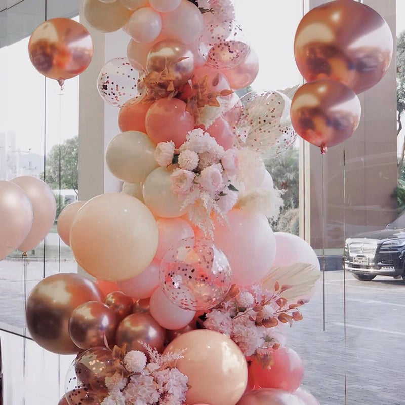 MEBAY 147PCS Rose Gold Balloon Garland Arch Kit, Pearl Rose Gold Metallic White Nude Balloons with Confetti for Wedding Bridal Shower Princess Party Girl Birthday Baby Shower Decorations - Image 5