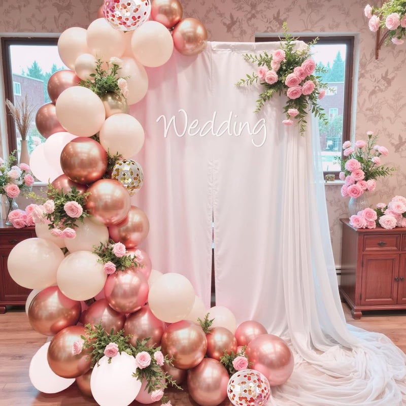 MEBAY 147PCS Rose Gold Balloon Garland Arch Kit, Pearl Rose Gold Metallic White Nude Balloons with Confetti for Wedding Bridal Shower Princess Party Girl Birthday Baby Shower Decorations - Image 4