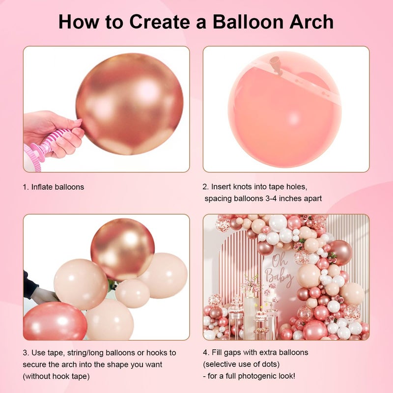 MEBAY 147PCS Rose Gold Balloon Garland Arch Kit, Pearl Rose Gold Metallic White Nude Balloons with Confetti for Wedding Bridal Shower Princess Party Girl Birthday Baby Shower Decorations - Image 3