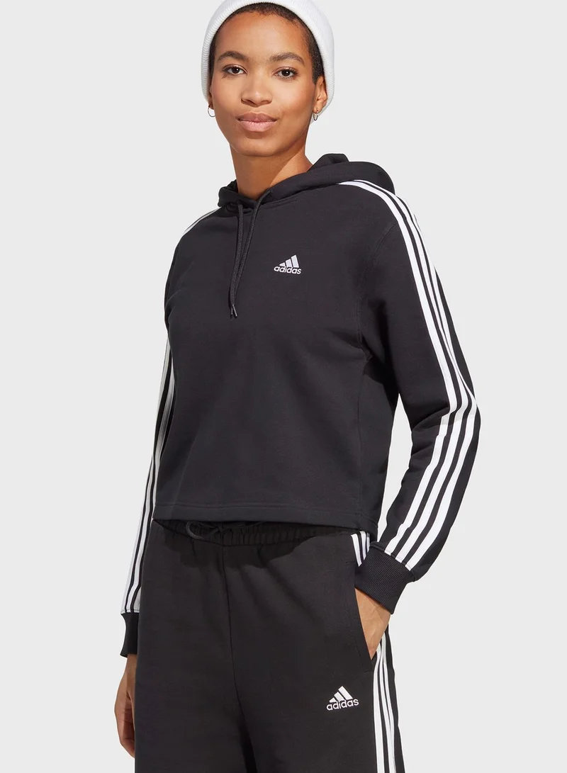 Adidas 3 Stripe Essential French Terry Cropped Hoodie