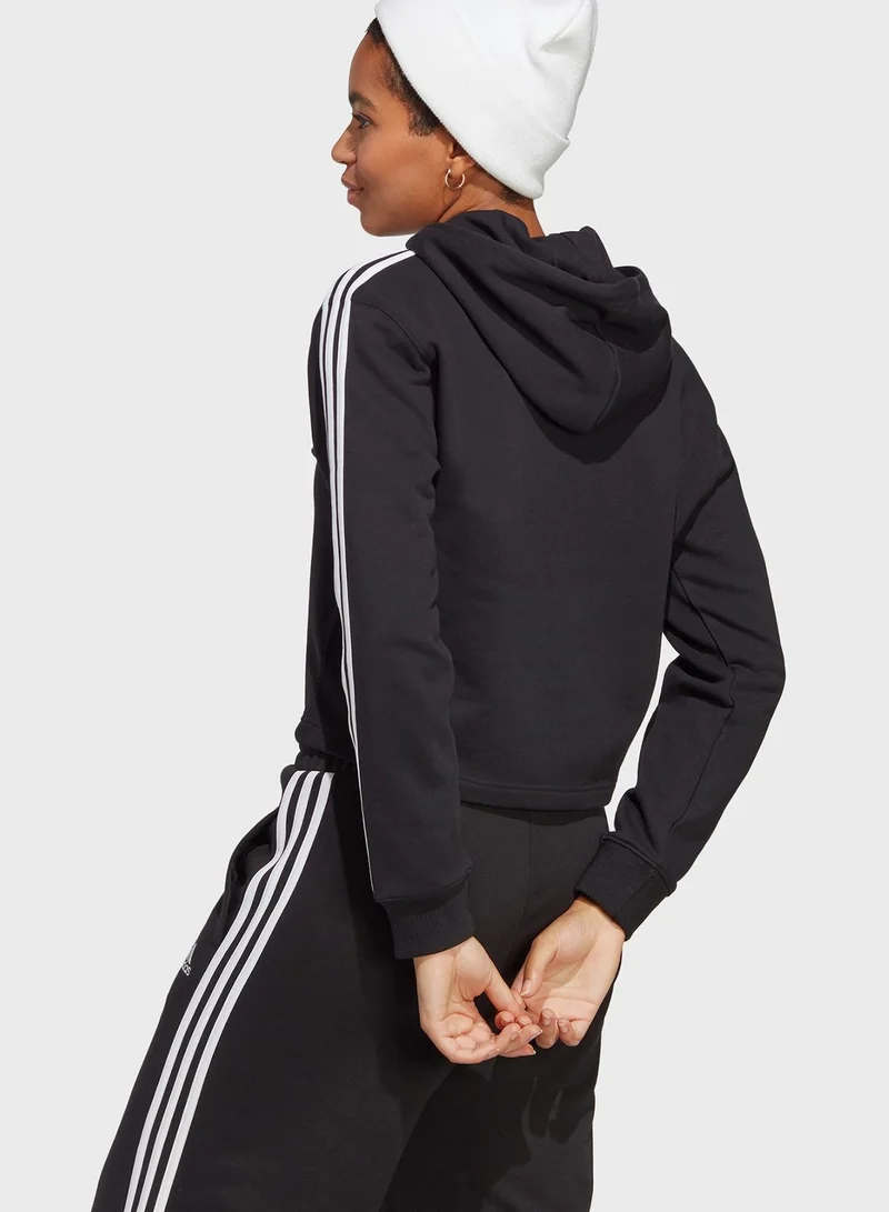 Adidas 3 Stripe Essential French Terry Cropped Hoodie