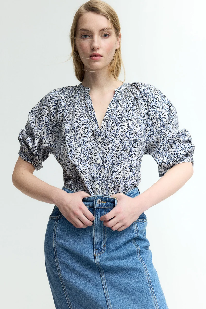 H&M Balloon-sleeved poplin blouse