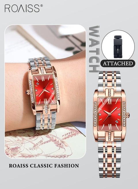 Women Rose Gold Stainless Steel Band Red Dial Quartz Small Face Waterproof Watch Amazon.com: Watches for Women Rose Gold Square Stainless  main image 2
