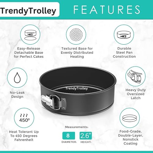 TrendyTrolley 8 Inch Round Cake Tin Springform Pan | Carbon Steel Non-Stick Cake Baking Mould for Microwave, Oven OTG | Dishwasher & Freezer Safe Bakeware (20 cm) - Image 2