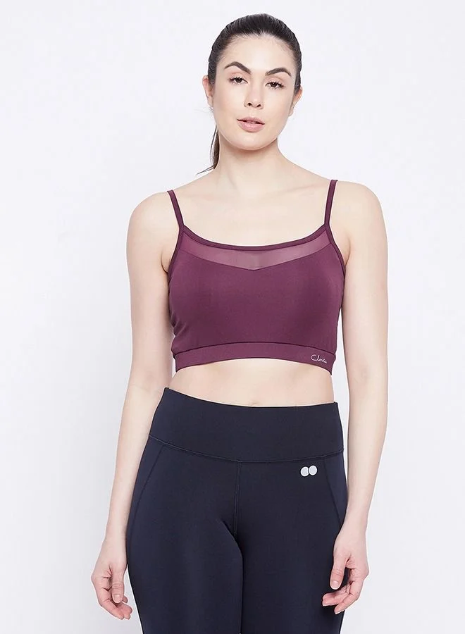 Clovia Clovia Comfort-Fit Active Crop Top in Wine Colour with Removable Pads