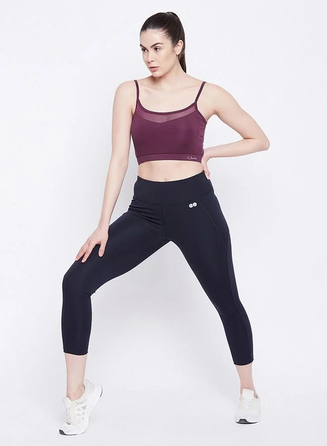 كلوفيا Clovia Comfort-Fit Active Crop Top in Wine Colour with Removable Pads