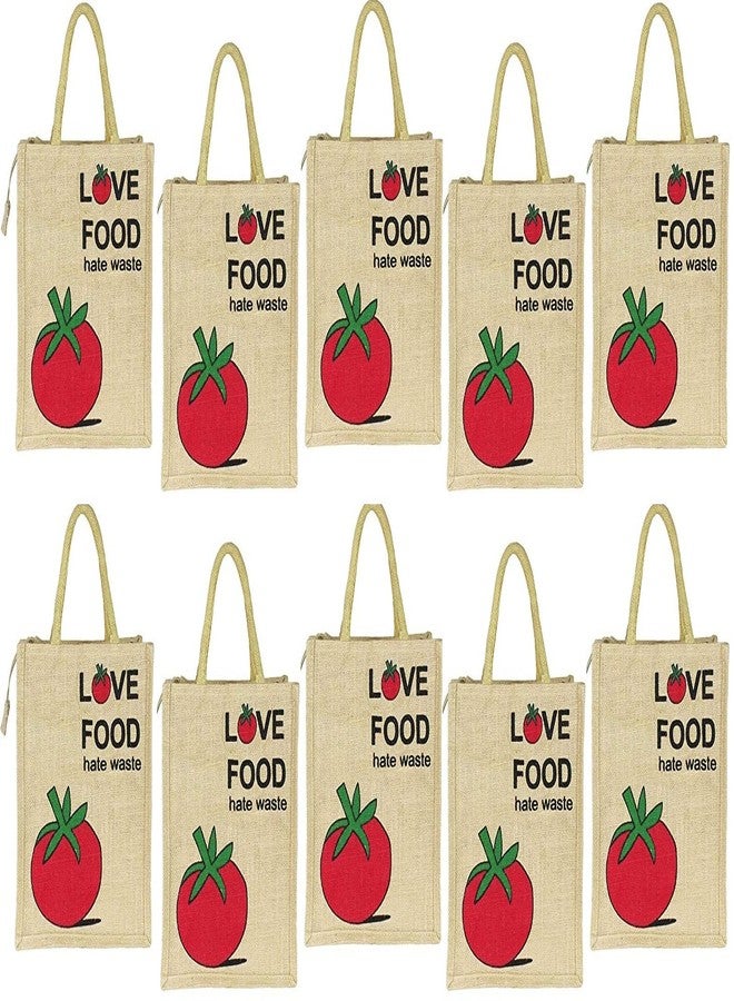 HRBS Jute Lunch Bag | Tiffin Bag | Multi Purpose Tote Bag | Hand Bag - Eco-Friendly, Reusable, | Gift | Return Gift | Large Size (34x30) - Love Food Hate Waste Pack of 10Pc- Shopping Bag - Image 1