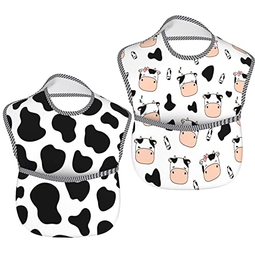 Qwalnely Cow Print Baby Stuff 2Packs Baby Bibs for 6-24 Months Waterproof Washable Fabric for Boys Girls Stuff, Newborn Toddler Bibs - Image 2
