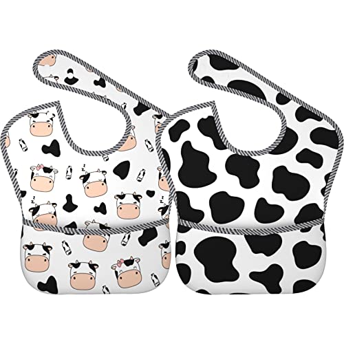 Qwalnely Cow Print Baby Stuff 2Packs Baby Bibs for 6-24 Months Waterproof Washable Fabric for Boys Girls Stuff, Newborn Toddler Bibs - Image 1