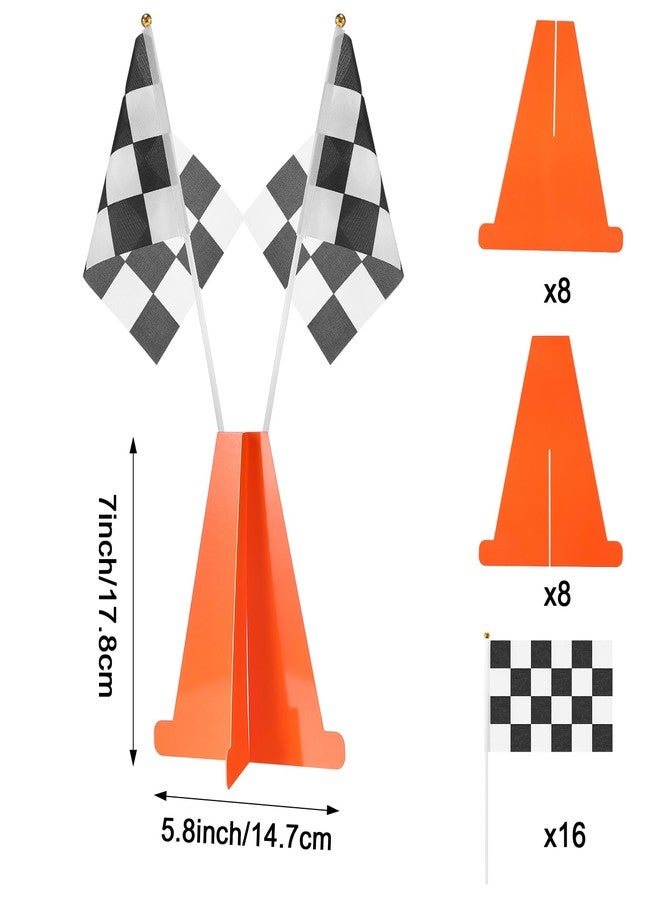 Affrolling Racing Car Party Decorations Include 6 Orange Traffic Cones and 12 Checkered Flags Mini Black and White 7 Inch Cardboard Cones for Race Car Theme Birthday Party Decorations - Image 2