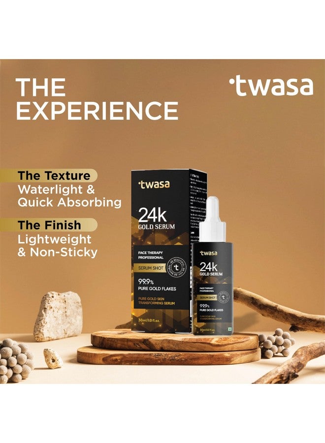 Twasa 24k Gold Face Serum For Glowing Skin | Brightens Skin Tone, Reduce Dark Spots, Fine Lines & Wrinkles with Pure 99.9% Gold Flakes, Lightweight & Non-Sticky, 30ml - Image 5