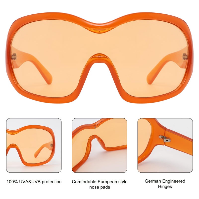 TYA Oversized Trendy Wrap Around Sunglasses for Women Men - Cool Concert Orange shades 2000s Retro Round Big Shield Glasses - Image 5