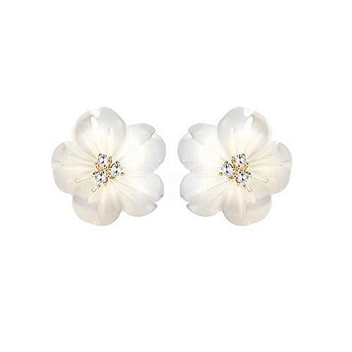 Dtja CZ Shell Pearl Flower Stud Earrings for Women Girls 925 Sterling Silver 14k Gold Plated Hypoallergenic Crystal Cute Small Floral Statement Cartilage Tragus Post Fashion Birthday Wedding Jewelry - Image 1