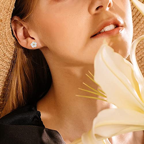 Dtja CZ Shell Pearl Flower Stud Earrings for Women Girls 925 Sterling Silver 14k Gold Plated Hypoallergenic Crystal Cute Small Floral Statement Cartilage Tragus Post Fashion Birthday Wedding Jewelry - Image 2