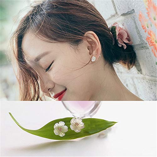 Dtja CZ Shell Pearl Flower Stud Earrings for Women Girls 925 Sterling Silver 14k Gold Plated Hypoallergenic Crystal Cute Small Floral Statement Cartilage Tragus Post Fashion Birthday Wedding Jewelry - Image 4