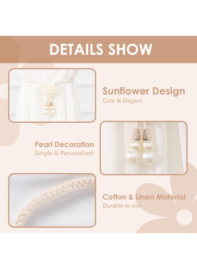 2 Pack Rope Curtain Tiebacks, Window Curtain Treatment Holdbacks Tie Back Holders With Pearl Flower For Home Bedroom Office Indoor & Outdoor Elegant Decorative Boho Flower - Image 3