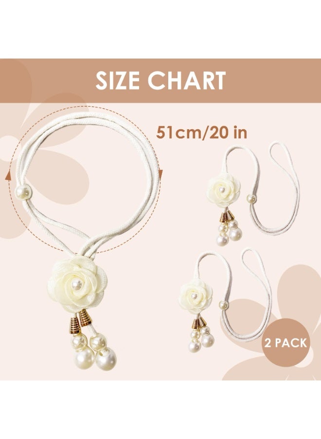 2 Pack Rope Curtain Tiebacks, Window Curtain Treatment Holdbacks Tie Back Holders With Pearl Flower For Home Bedroom Office Indoor & Outdoor Elegant Decorative Boho Flower - Image 2