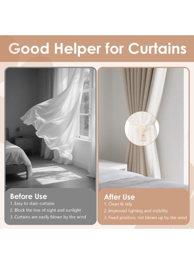 2 Pack Rope Curtain Tiebacks, Window Curtain Treatment Holdbacks Tie Back Holders With Pearl Flower For Home Bedroom Office Indoor & Outdoor Elegant Decorative Boho Flower - Image 4