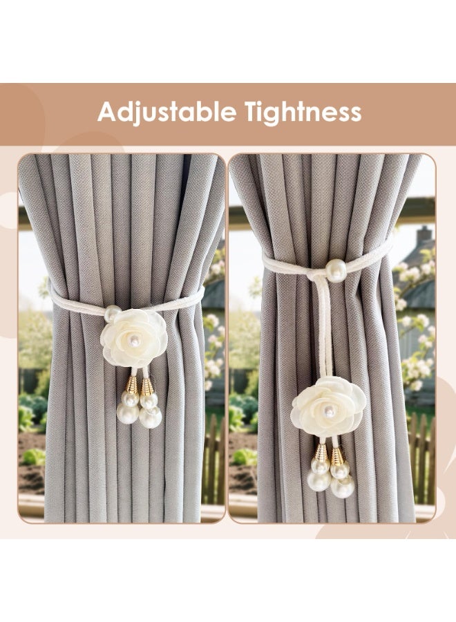 2 Pack Rope Curtain Tiebacks, Window Curtain Treatment Holdbacks Tie Back Holders With Pearl Flower For Home Bedroom Office Indoor & Outdoor Elegant Decorative Boho Flower - Image 5