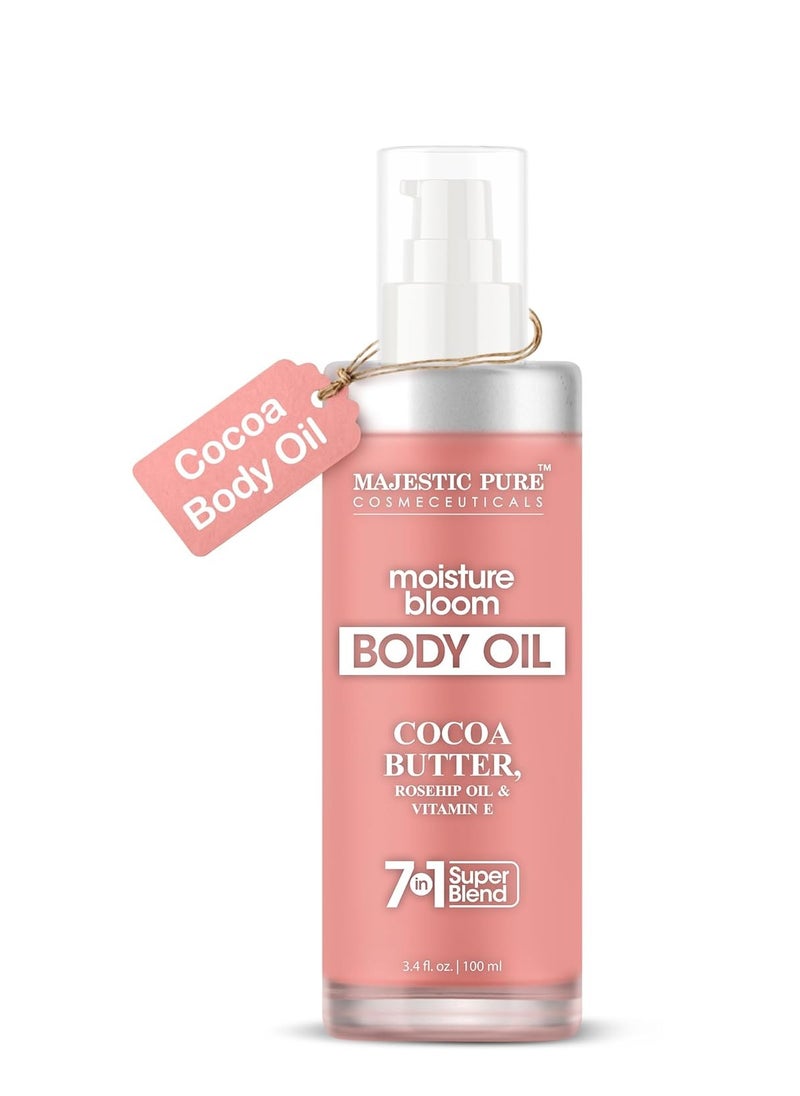 Majestic Pure Majestic Pure Moisturizing Body Oil |100% Pure & Natural with Cocoa Butter, Rosehip, Vitamin E | After Shower Body Oils for Women and Men | Scented Radiant Skin Therapy Firming Massage Oil | 3.4 Fl Oz  - Image 1