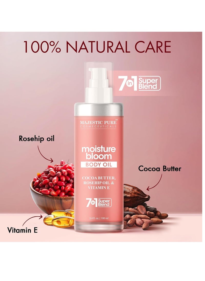 Majestic Pure Majestic Pure Moisturizing Body Oil |100% Pure & Natural with Cocoa Butter, Rosehip, Vitamin E | After Shower Body Oils for Women and Men | Scented Radiant Skin Therapy Firming Massage Oil | 3.4 Fl Oz  - Image 3