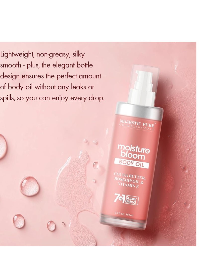 Majestic Pure Majestic Pure Moisturizing Body Oil |100% Pure & Natural with Cocoa Butter, Rosehip, Vitamin E | After Shower Body Oils for Women and Men | Scented Radiant Skin Therapy Firming Massage Oil | 3.4 Fl Oz  - Image 5