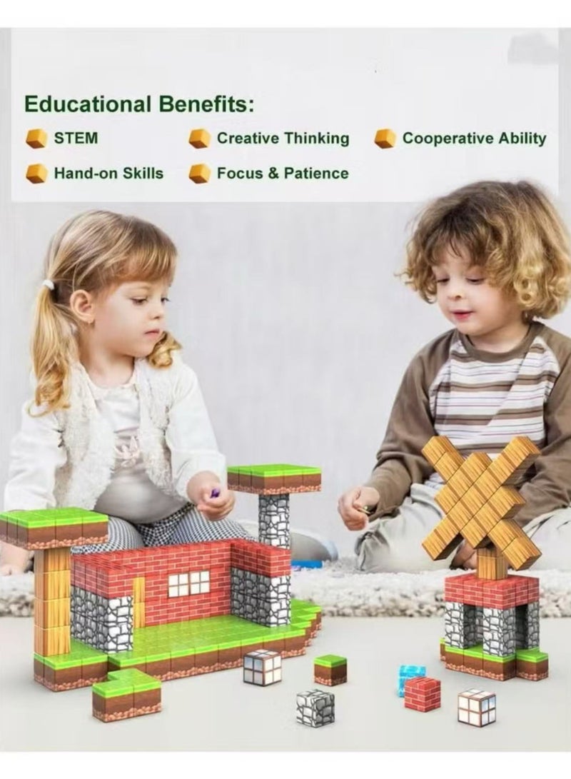 YOKA 108PCS Magnetic Blocks-Build Mine Magnet World Set for Boys & Girls Age 3-5 6-8, STEM Sensory Toys for Toddlers Gifts for 3+ Years Old Girls Boys,2cm Magnet Cubes Classroom Must Haves Construction Toys - Image 5
