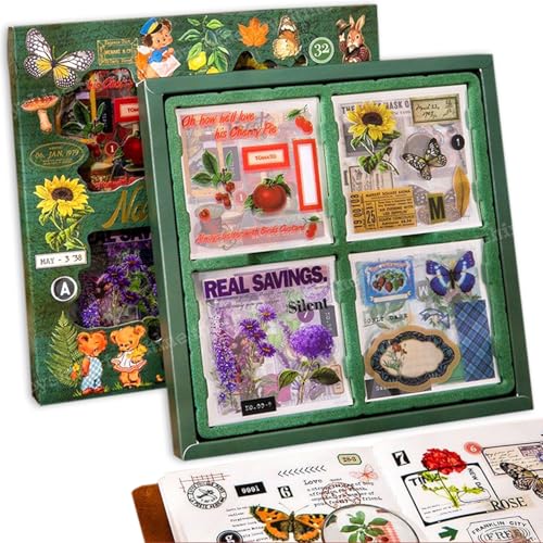 Toyshine 640Pcs Vintage Nature Stickers (100 Sheets) for Junk Journal Supplies, Retro Flower Butterfly Plant Mushroom Decorative Stickers for Scrapbook, DIY Crafts Album Phone Cases Laptops Notebook - Image 1