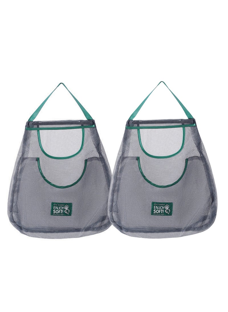 NOVOLAN 2Pcs Kitchen Storage Organizer Mesh Bag Storage Hanging Bag 2-Layer Hollow Breathable Green Onion Ginger Garlic Hand Carry Fruit & Vegetable Storage Bag Ideal for Storing Vegetables (green) - Image 1