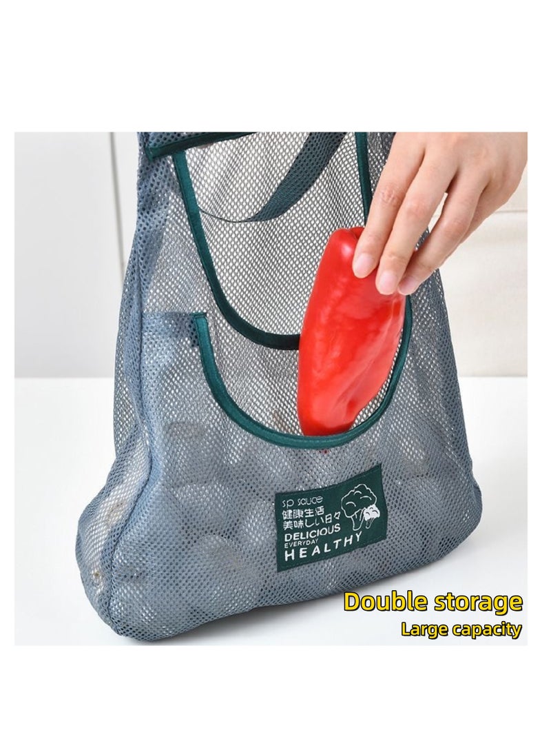 NOVOLAN 2Pcs Kitchen Storage Organizer Mesh Bag Storage Hanging Bag 2-Layer Hollow Breathable Green Onion Ginger Garlic Hand Carry Fruit & Vegetable Storage Bag Ideal for Storing Vegetables (green) - Image 3