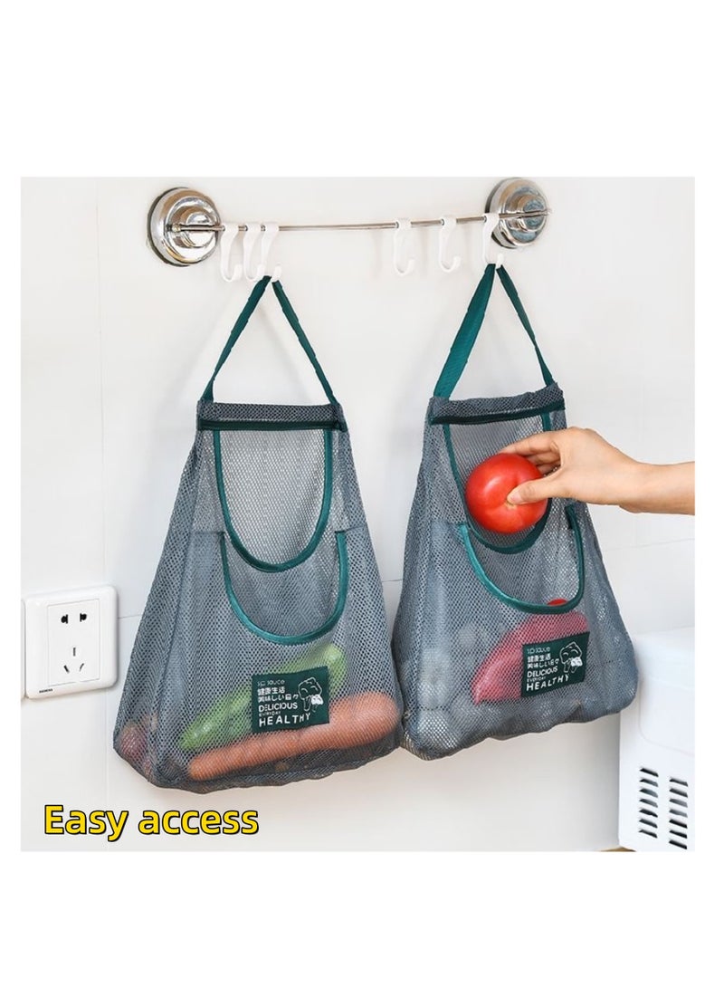 NOVOLAN 2Pcs Kitchen Storage Organizer Mesh Bag Storage Hanging Bag 2-Layer Hollow Breathable Green Onion Ginger Garlic Hand Carry Fruit & Vegetable Storage Bag Ideal for Storing Vegetables (green) - Image 2