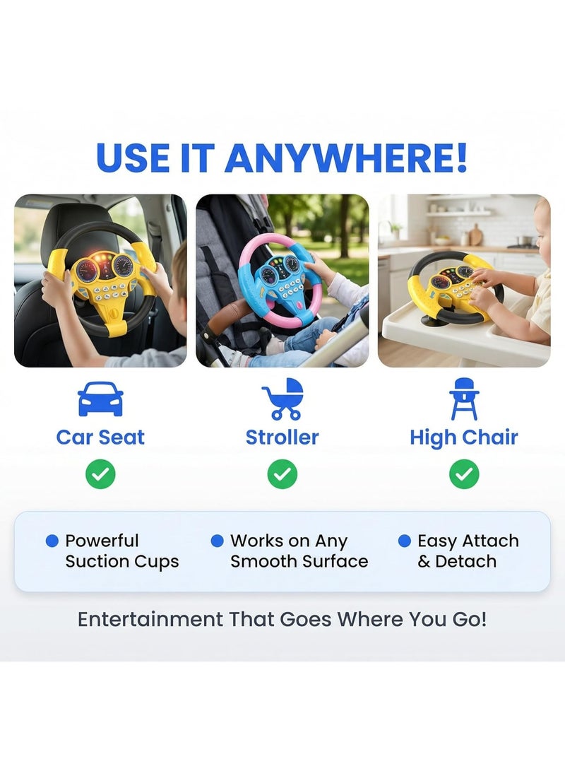 ARGT Kids Steering Wheel Toy 2 Pack with LED Lights & Sounds, Car Seat Toy for Toddlers, 360° Rotation, Suction Cup, Educational Driving Toy for Boys Girls Ages 3+ (Yellow & Pink) - Image 5